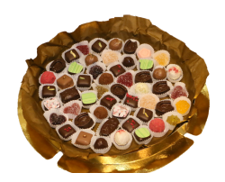 Набор конфет ручной работы в золотой круглой коробке